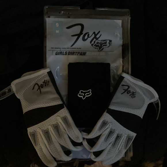 Fox Girls Dirtpaw Gloves in White and Black and Gray + Fox Wristband - Picture 3 of 4